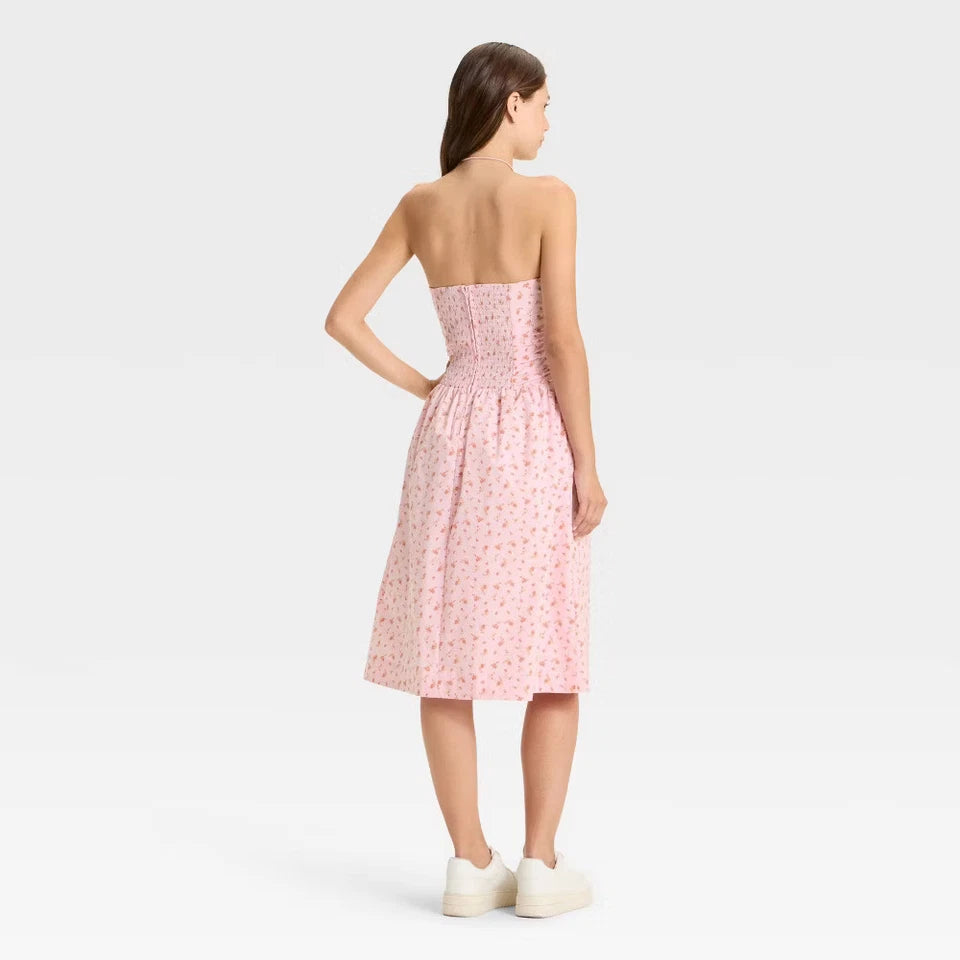 Women's Ruched Poplin Midi Tube Dress - Wild Fable